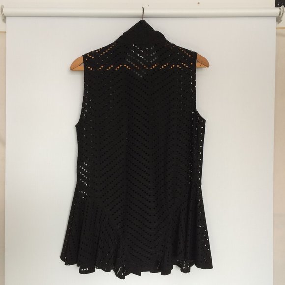 Joseph Ribkoff Womens Sleeveless Top Blouse Sz 8 Black Wire Collar Eylet Fabric - Picture 2 of 6